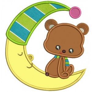 Bear One The Moon Applique Machine Embroidery Design Digitized Pattern